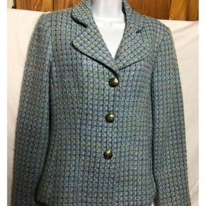 Talbots Womens Jacket Sz 8 Blue Green Black Acrylic Blend 3 Btn Jacket No Pocket